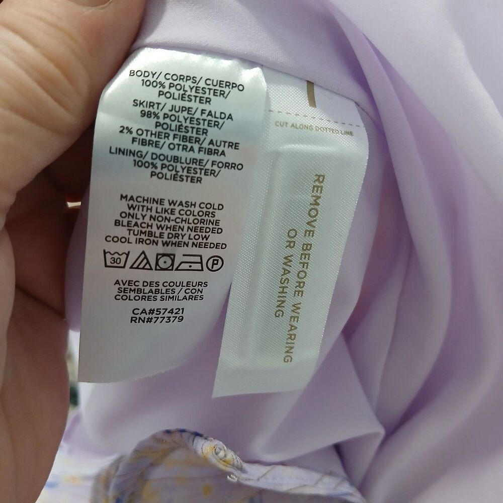 Ann Taylor Petite 6P Floral Wrap Midi Dress Blue Purple Metallic Stripe Tiered - Picture 12 of 14